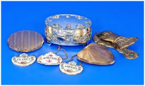 Assorted Collectables including 2 compacts, jewellery box, brass clip etc
