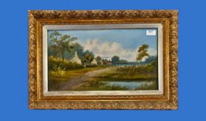 F Chiatri A Row of Cotttages in a Rural Landscape Oil on Board indistinctly signed, framed in