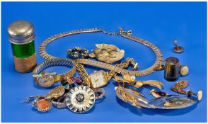 Collection of Costume Jewellery, including brooches, watches, vintage scent bottle etc.