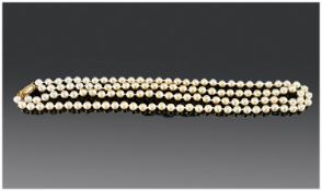 Double Strand Pearl Necklace, With 9ct Gold `JKa`(Köhle) Clasp, Length 18 Inches.