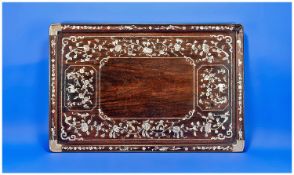 Early 20thC Chinese Hardwood Serving Tray, With Mother Of Pearl Floral Inlay, Damage To One Corner.