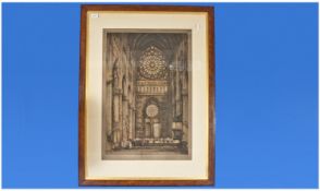 A Large Coloured Etching of a Belgium, (Rheimes) Church Interior. With blind stamp to the margin.