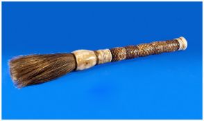 Interesting Bone or Ivory Fly Whisk, with a carved pommel, with a five section carved handle