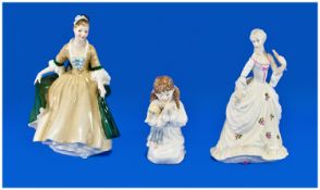 Royal Doulton Figure Elegance HN2264, height 7.25 inches. Plus two Royal Worcester Figures 1).``