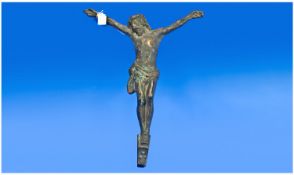 Interesting Heavy Bronze Cas Figure Of Christ With Arms Outstretched. Possibly it was attached at