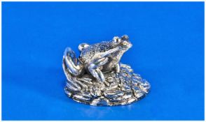 A Realistic Silver Model of a Frog Sat In a Landscape. Hallmarked for Birmingham 1993 by Country