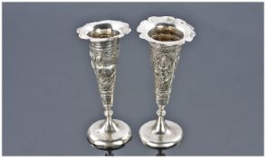 Pair Of Small Indian Silver Spill Vases, Both Unmarked, Height 92mm