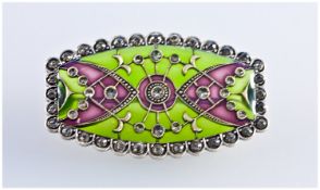 Enamelled Brooch, Set With Paste Stones, In An Art Deco Style. Unmarked