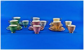 Royal Albert `Gossamer` Tea Set, with six trios and two duos in different colours, trios comprising