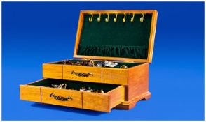 Wooden Jewellery Casket, Containing A Collection Of Costume Jewellery, Comprising Mostly Brooches &
