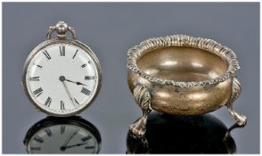 Ladies Silver Swiss Open Faced Pocket Watch, white dial. Stamped fine silver. Plus Edwardian Silver