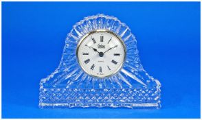 A Galway Irish Crystal Mantle Clock. Sunburst and diaper pattern. In full working order and