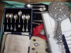 Collection Of Silver Comprising Victorian Silver Backed Mirror, Heart Shaped Vesta Case/Locket, Six