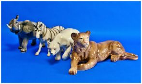 Melba Ware Pottery Wild Animal Figures comprising Elephant, Lion, Polar Bear and Zebra.