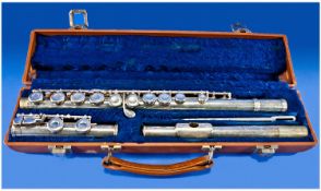 Silver Plated Flute In Case. Manufactured by Gemeinbardi, Marked `K.G.Gemeinbardi & Co.Inc, Elkhart