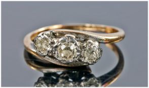 18ct Gold Set 3 Stone Diamond Ring. Small size, c.1910-20.