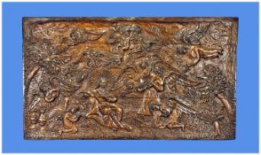 Large Early 17th/18th Century Carved Oak Panel. Flemish or German period. Depictiong a Biblical