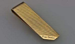 Pierre Cardin. A Handsome Sterling Silver Gilt Designer Tie Clip. Linear decoration to the front