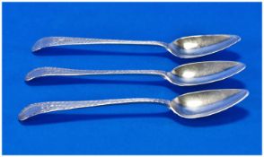 George III Set Of Three Bright Cut Silver Teaspoons. Hallmark London 1794. Makers Peter & Anne