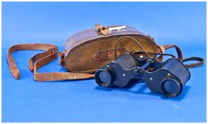 Pair of Ross of London Stereo Prism Binoculars Power =10. In leather case, possibly for military