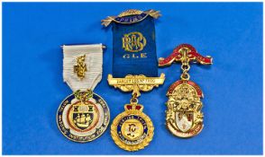 Masonic Enamel Medals, 3 In Total. The Buffs Royal Masonic for girls, steward medals all on ribbon.