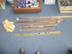 Collection Of 6 Split Cane Fly Fishing Rods, 2 Marked Allcocks SAPPER And Flectes non Frangas