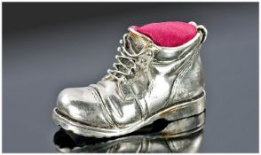 Novelty Silver Pin Cushion In The Form Of An Old Boot, Marked `999 Silver 95` Length 76mm