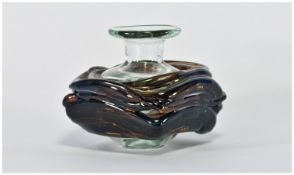 Mdina Glass Scent Bottle, stopper missing, of a square shape, with moulded decoration, signed to