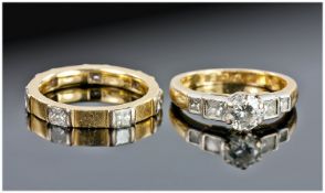 18ct Gold Diamond Ring Set With A Central Round Modern Brilliant Cut Diamond Between Four