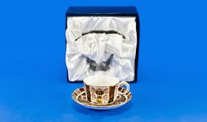 Royal Crown Derby Old Imari Cup & Saucer, rare shape. pattern number 1128, date 2003. Boxed, mint