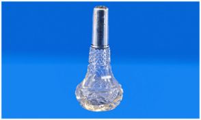 Small Late Victorian Silver Topped Cut Glass Scent Bottle, stopper missing, hallmarks rubbed, AF to