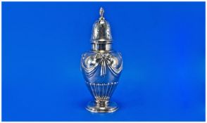 Edwardian Walker & Hall Silver Sugar Sifter, decorated with ribbons and garlands. Hallmark rubbed,