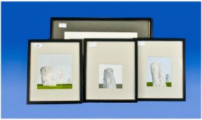 3 Watercolour Drawings, Signed of Monoliths by T. Grimshaw. Various sizes 7x7 inches, 5x5 inches,