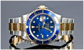 Royal Oyster Perpetual Gents 18ct Gold & Stainless Steel Sub-Mariner Wrist Watch. Blue Dial. Model