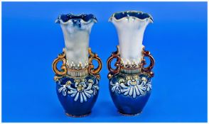 Doulton Lambeth Miniature Pair of Vases. c.1900. with Applied Decoration Doulton Lambeth Marks to