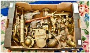 Box Containing a Collection of Various Brassware, including animal figures, novelty items, egg