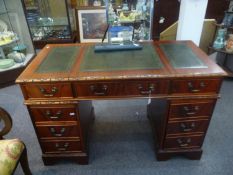 Modern Mahogany Veneered Pedestal Desk, by J Webster & Sons, comprising single drawer to centre,