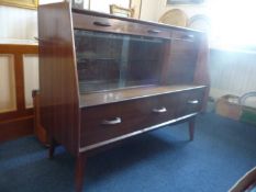 G Plan Teak Veneered Side Cabinet, glass fronted, various compartments, late 20th century.