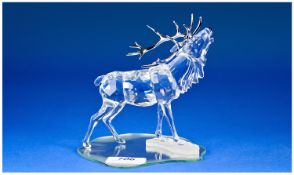 Swarovski Cut Crystal Figure `Stag` With Silver Coloured Antlers. Number 7608 000 004 / 291 431,