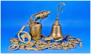 Miscellaneous Brass Oddments, including brass blow lamp, hand bell, brass salter hand scales and 25