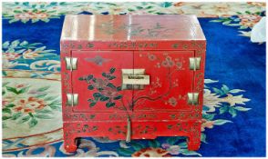 Small Chinese Red Lacquered Cabinet On Stand,