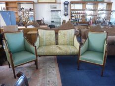 Edwardian Mahogany Three Piece Suite, comprising two seater settee and two armchairs, all with