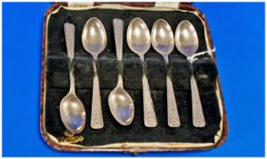 Set Of Six Silver Teaspoons In Case.