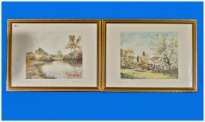 Pair of Pencil Signed Jean Le Gren Prints. 1. Le Jardin Du Poete. 2. Le Marais De La Briere.