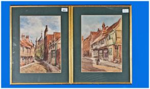 A Pair of Original Watercolours by Francis B Tighe dated 1930. 1. Church St Rye 2. Tudor Houses,