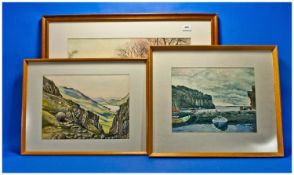 Three Watercolours by Local Artist Leonard Birkett comprising `Rough Lea, Pendle`, `Buttermere,