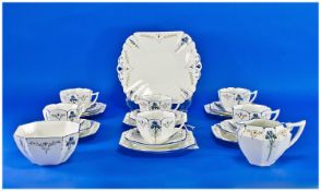 Shelley, 1930`s, 21 Piece Tea Service ``Blue Iris``. Pattern number 11561. Irises with green
