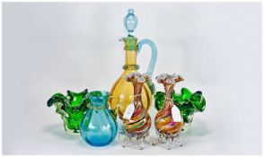 Small Collection of Glass, comprising pair of Murano style green flared squat vases, a pair of