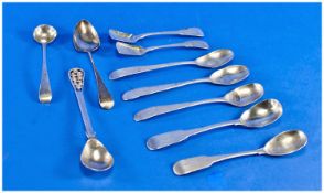 Mixed Lot Of 10 Silver Spoons, Various 19th Dates And Makers. Weight 115 Grammes A/F