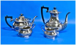 S. Hart Silver Plated Four Piece Tea and Coffee Service, of A1 grade, all with reeded decoration to